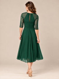 Tea-Length Mother of the Bride Dress with Lace 3/4 Sleeves