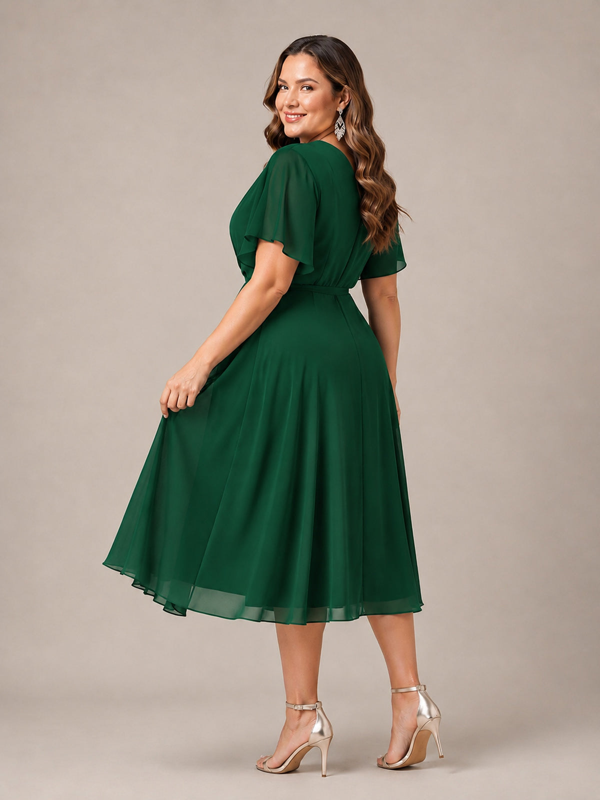 Navy Blue A-Line V-Neck Tea-Length Mother of the Bride Dress