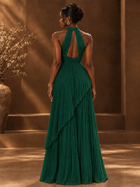 Wrap Pleated Prom Dress Halter A-line Chiffon Formal Wedding Dress