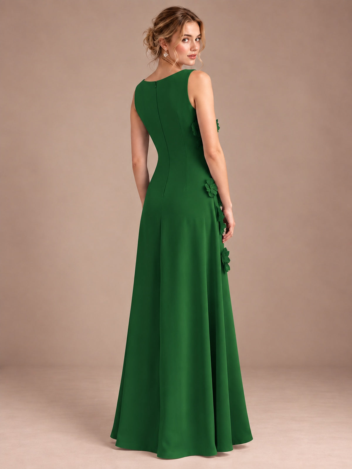 3D Floral Applique Sleeveless Formal Maxi Dress