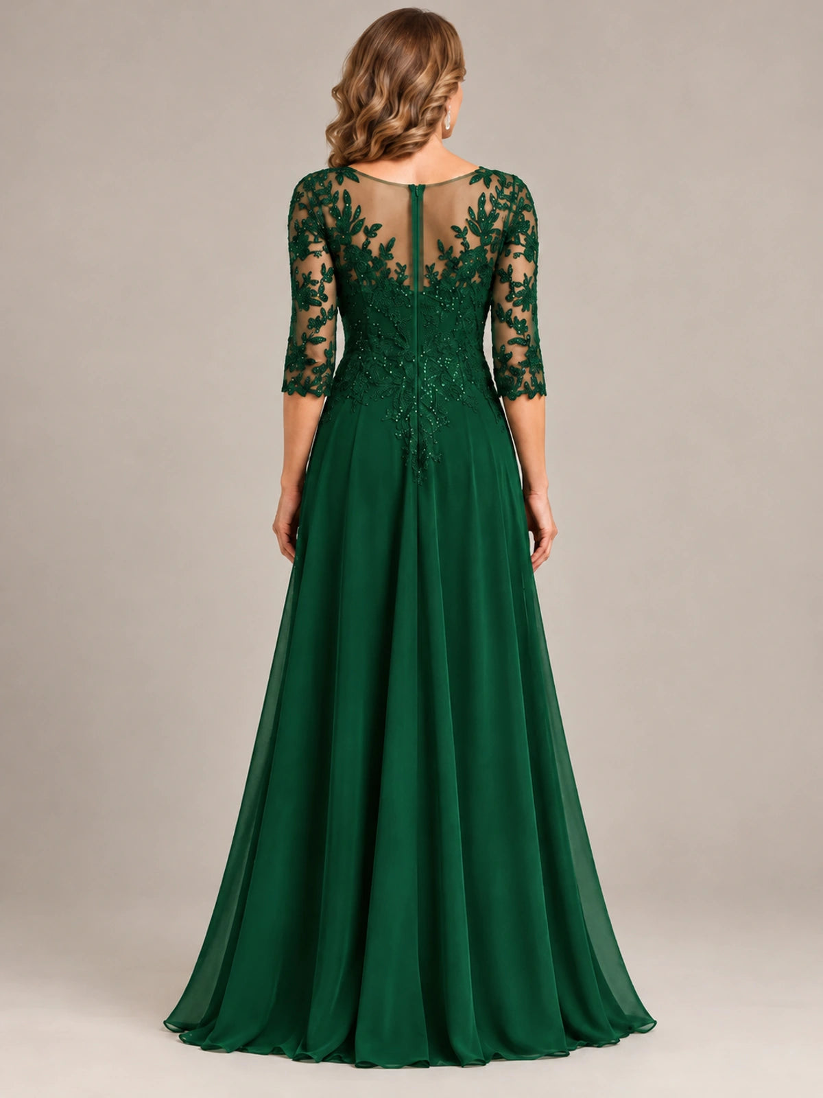 Sequin Lace A-Line Mother of the Bride Dress with 3/4 Sleeves