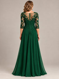 Sequin Lace A-Line Mother of the Bride Dress with 3/4 Sleeves