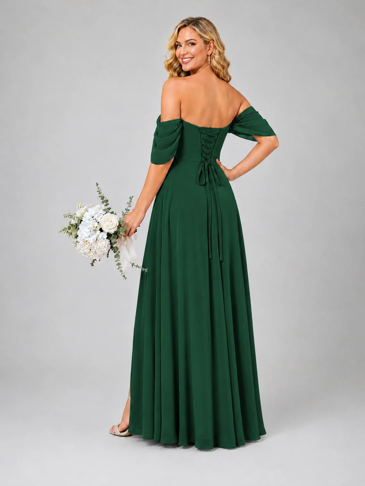 Off Shoulder Chiffon Bridesmaid Dress with Slit