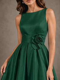 Tea-Length Satin Mother of the Bride Dress with 3D Flower Detail