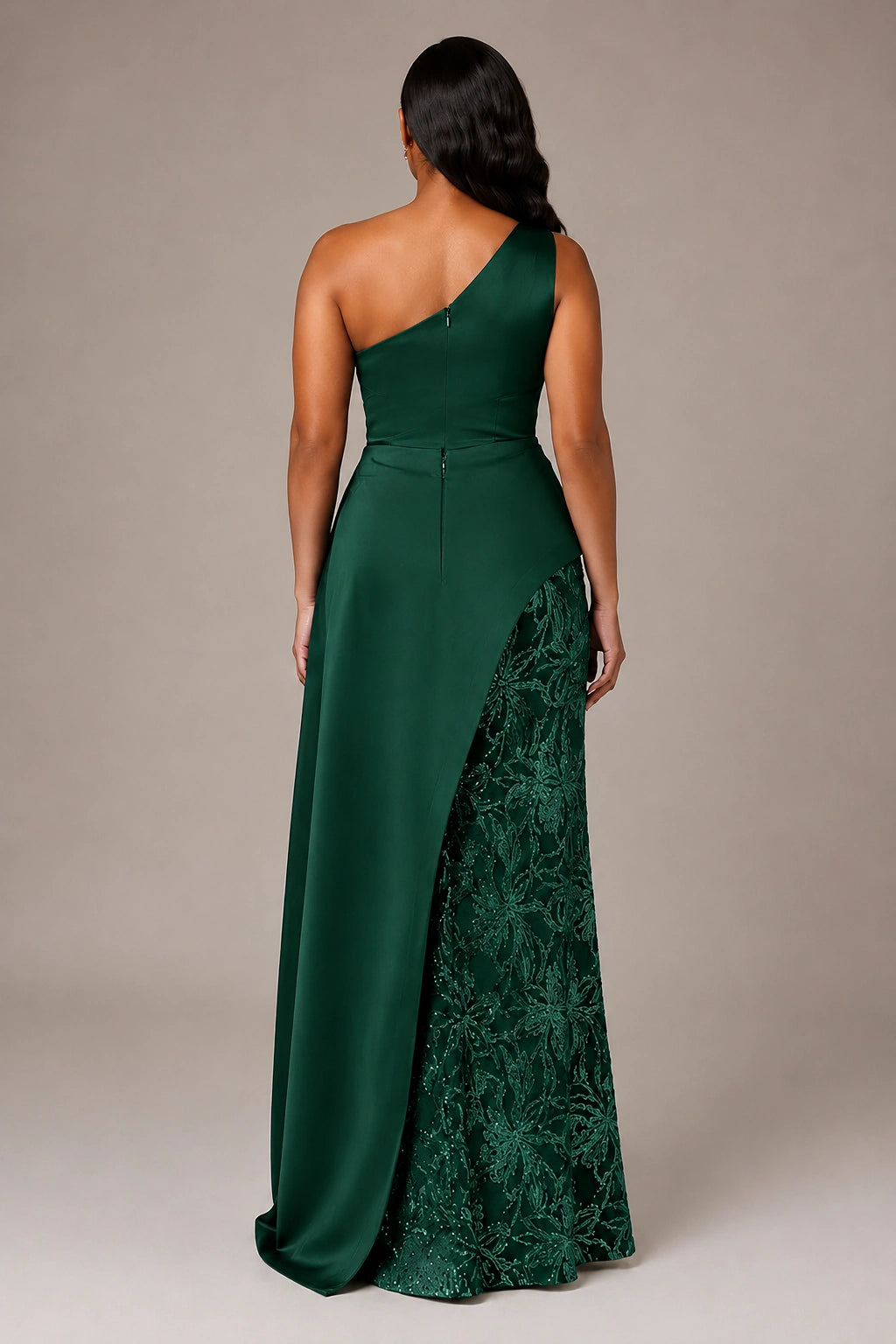 One-Shoulder Mother of the Bride Dress with Sequin Skirt and Peplum