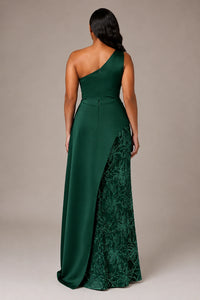 One-Shoulder Mother of the Bride Dress with Sequin Skirt and Peplum