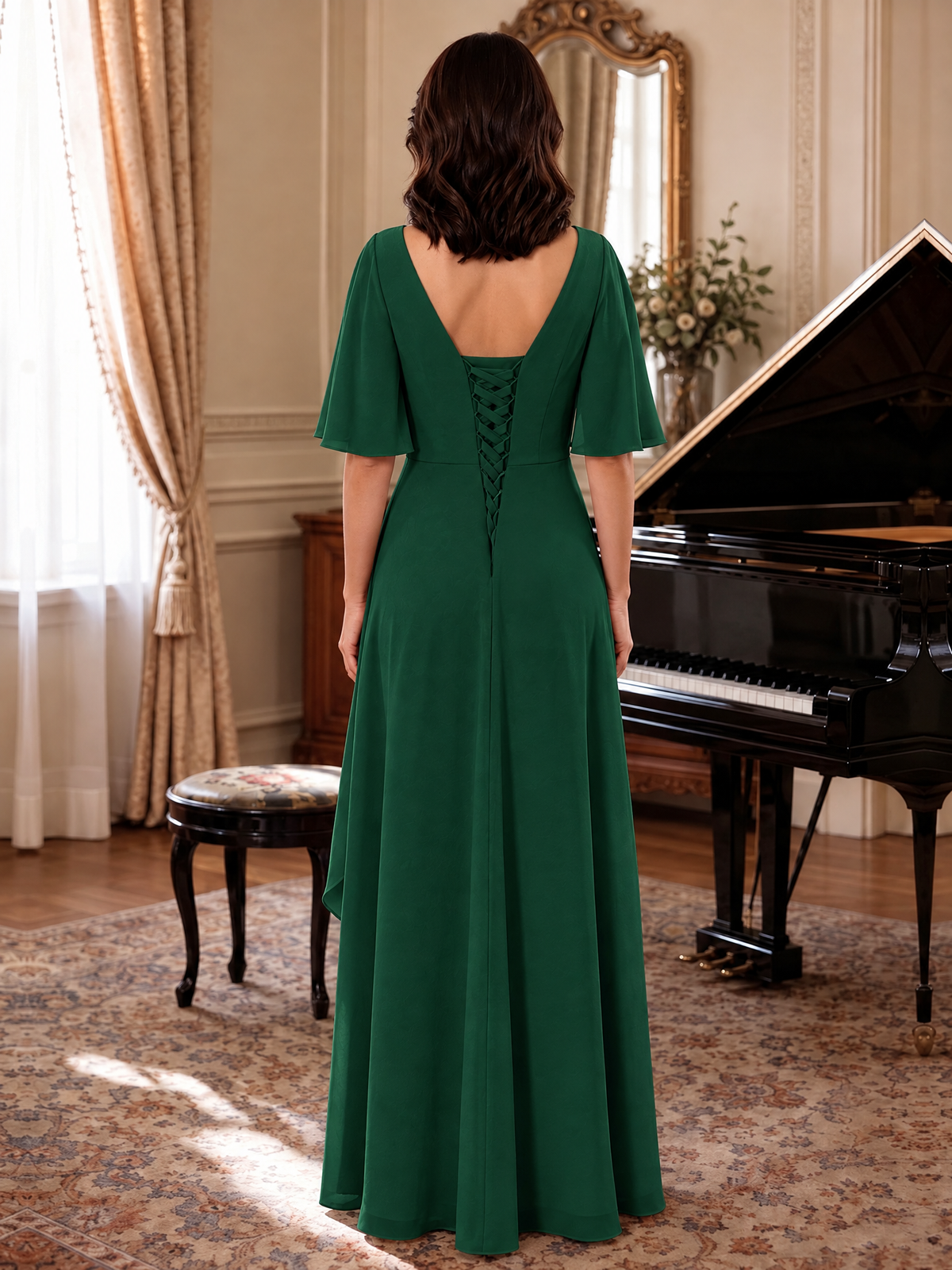 V-Neck Chiffon Lace Mother of the Bride Dresses