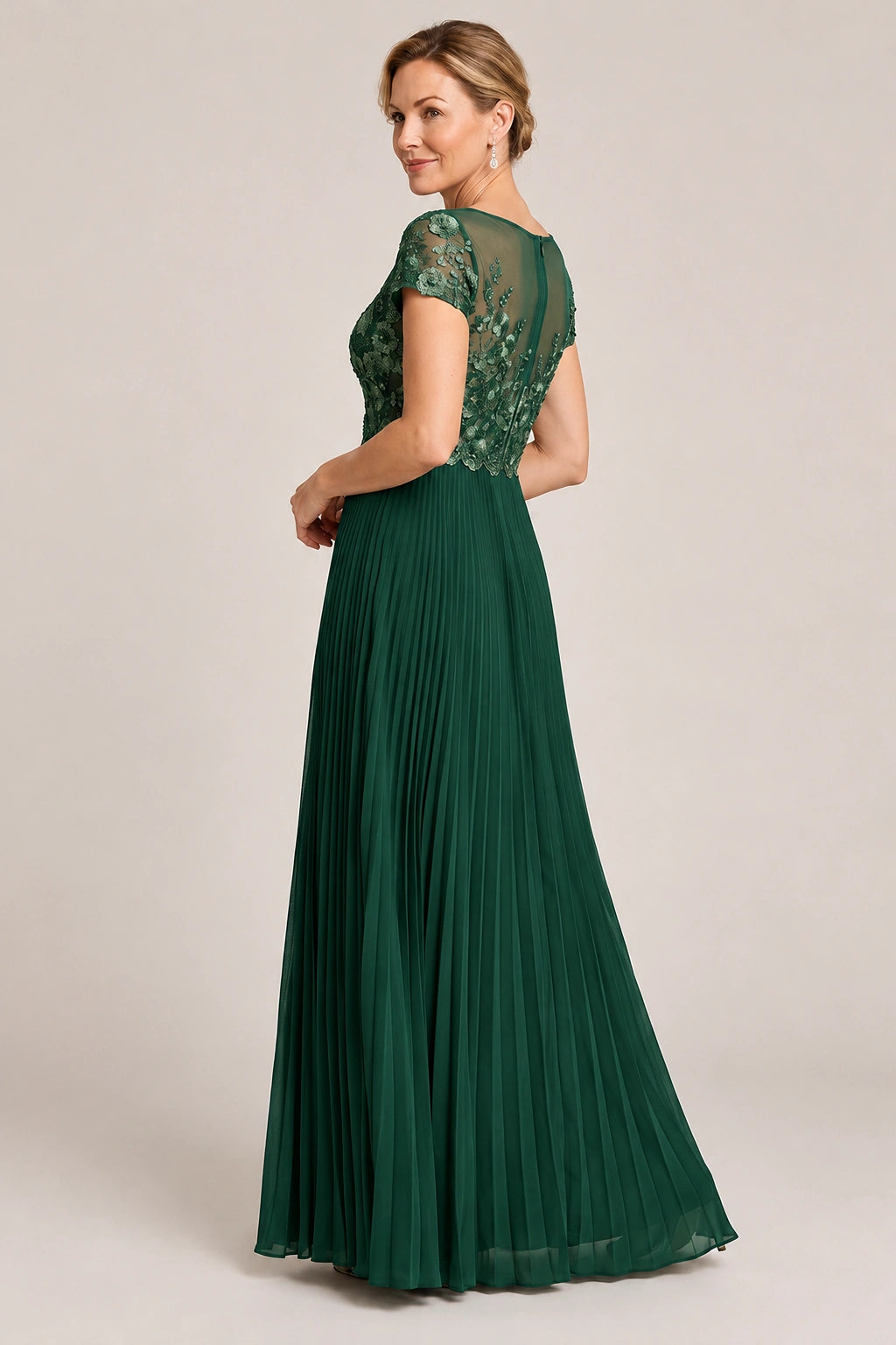 Embroidered Lace Pleated Mother of the Bride Dress