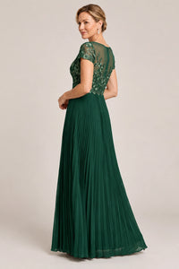 Embroidered Lace Pleated Mother of the Bride Dress
