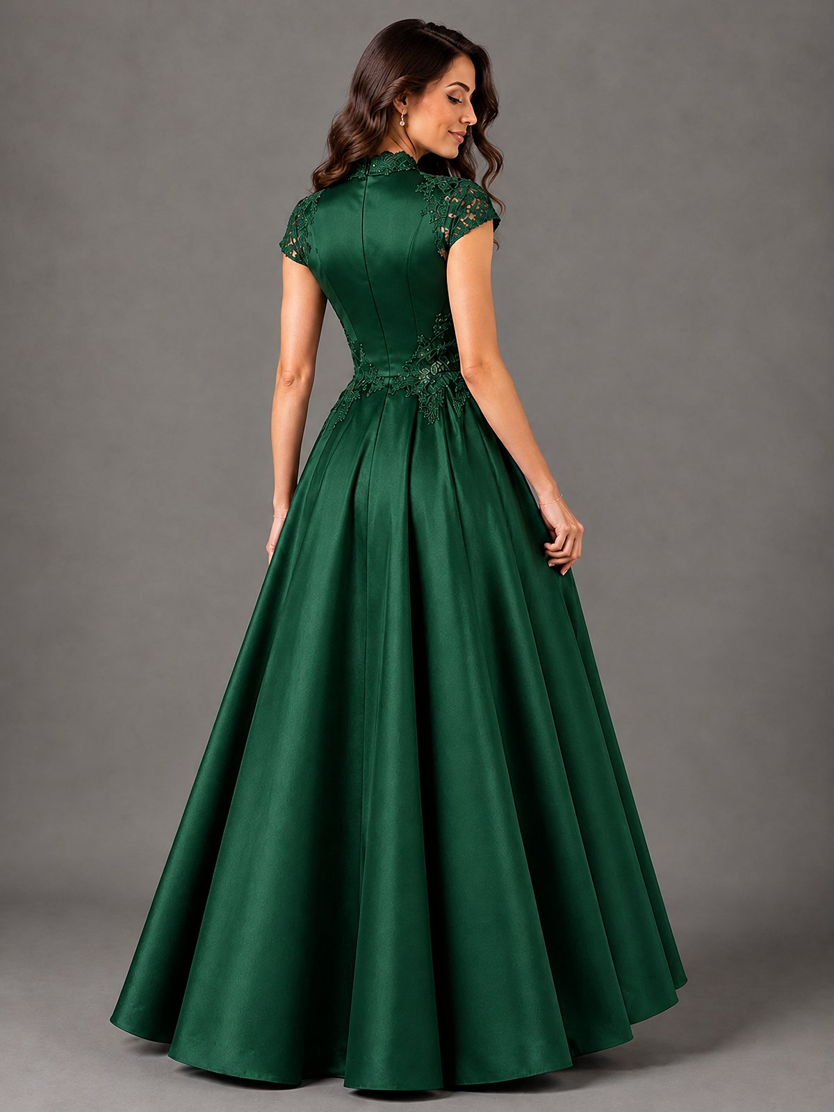 Lace Appliqué A-Line Satin Maxi Dress