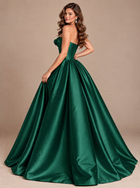 Pink Strapless Corset Satin Prom Derss & Ball Gown with 3D Floral