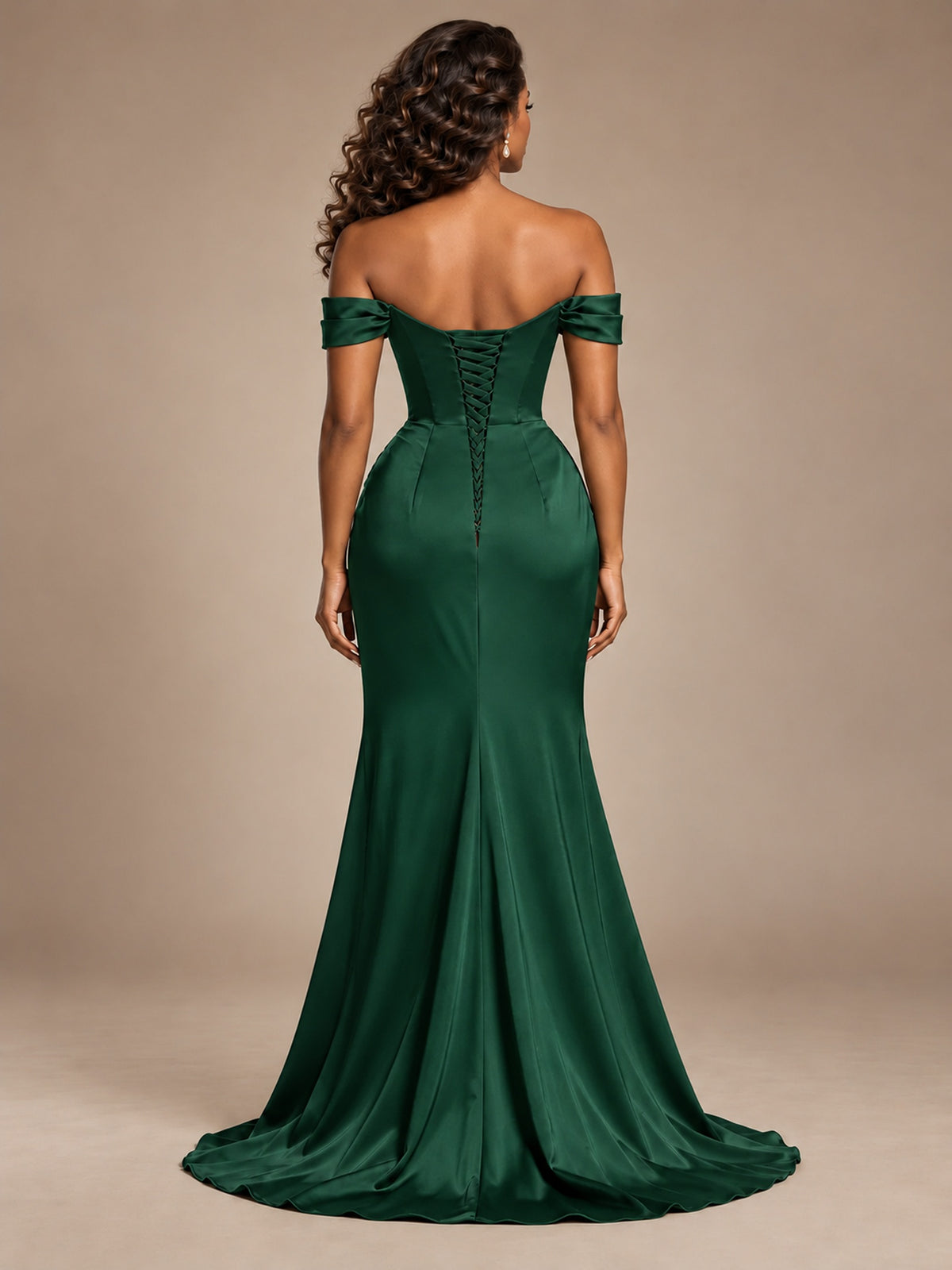 Burgundy Off-the-Shoulder Satin Corset Prom Dress with Slit