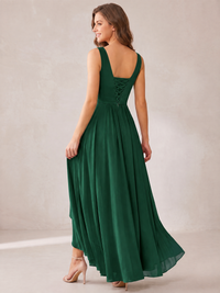 V-Neck High-Low Chiffon Bridesmaid Dress with Ruffles