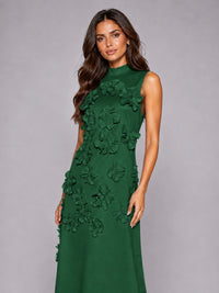 3D Floral Applique High Neck Prom Maxi Dress