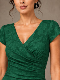 V-Neck Floral Jacquard Mother of the Bride Dress with Slit