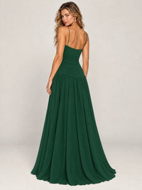 Butter Yellow Ruched Spaghetti Strap Drop-Waist Prom Dress