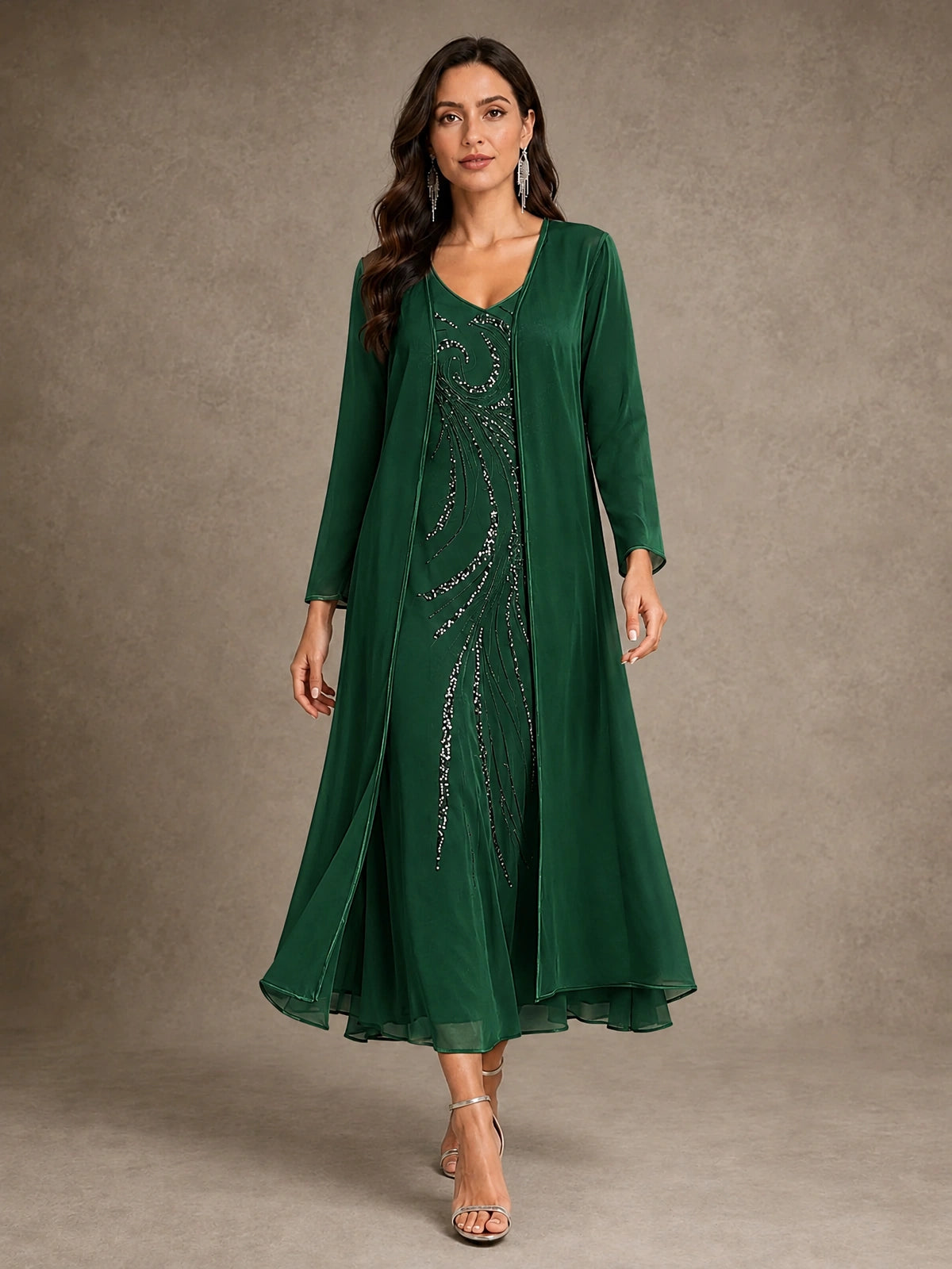Sequin Chiffon Mother of the Bride Dress with Jacket