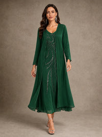Sequin Chiffon Mother of the Bride Dress with Jacket