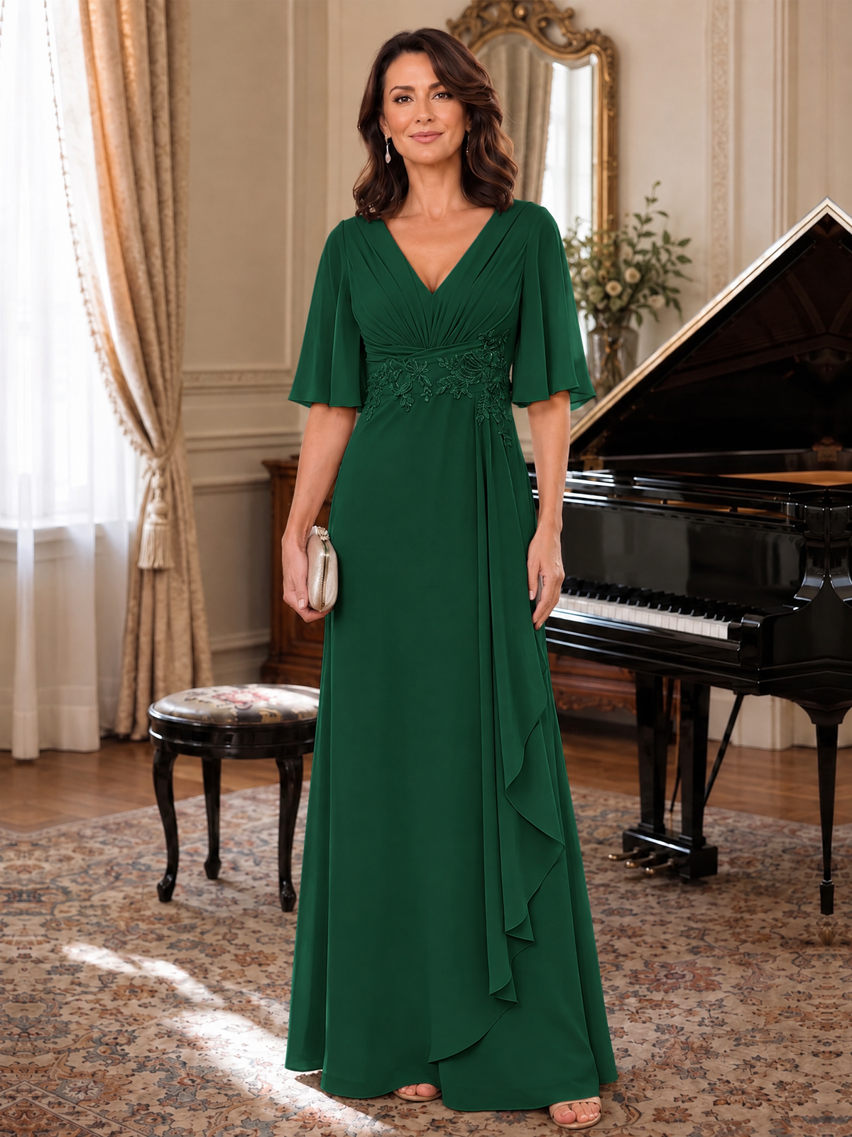 V-Neck Chiffon Lace Mother of the Bride Dresses