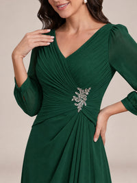 V-Neck Pleated Chiffon Mother of the Bride Dress with Flutter Sleeves
