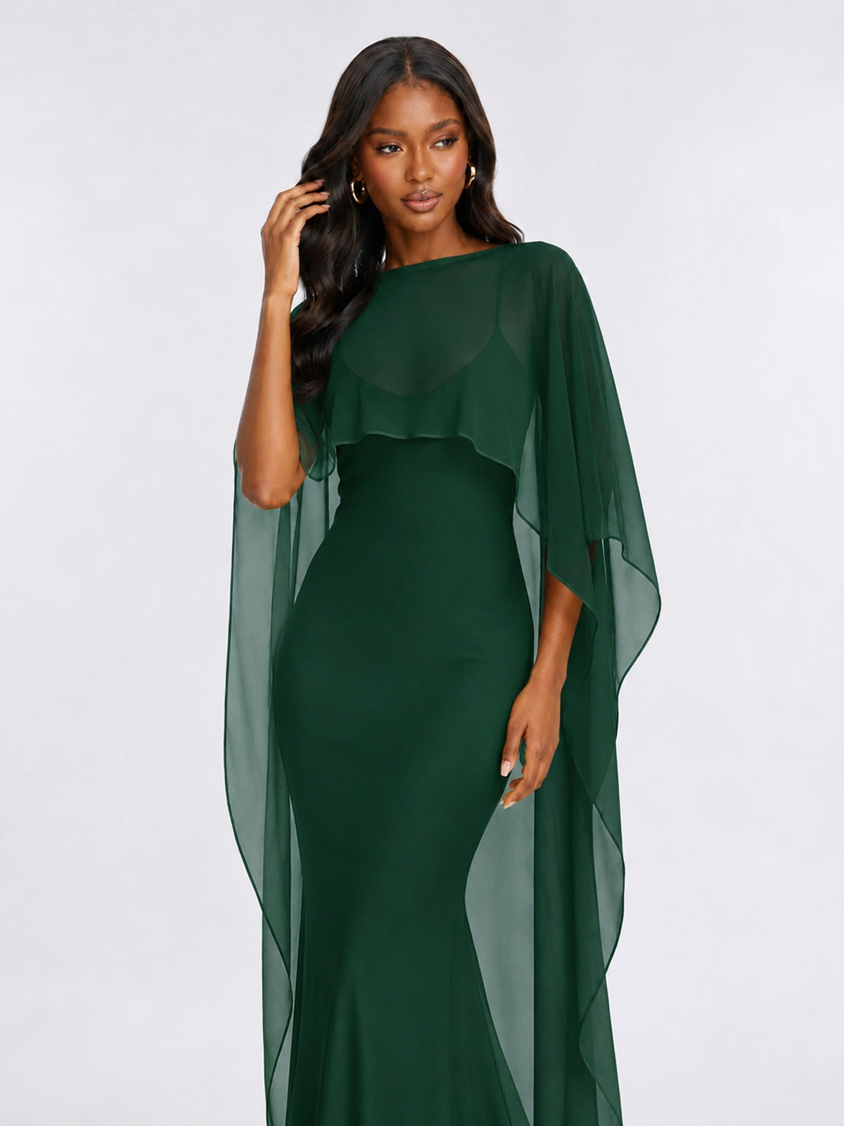 Satin Cape Prom Dresses Meramid Maxi Dress