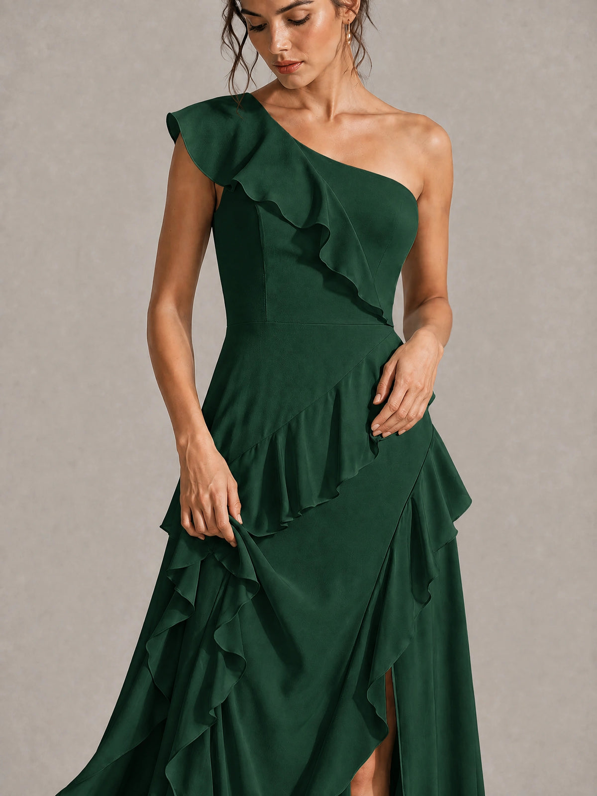 Sage Green One Shoulder Ruffle Bridesmaid Dress