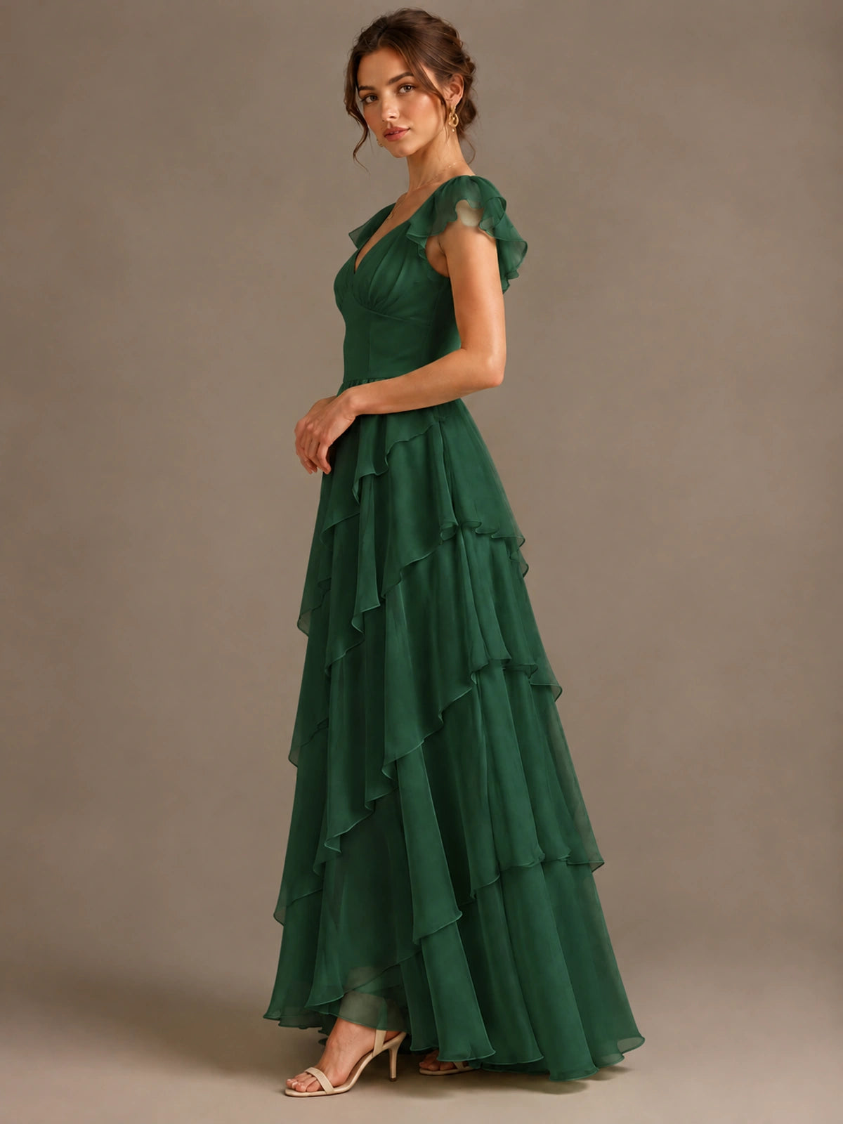 Ruffle Tiered V Neck Maxi Dress