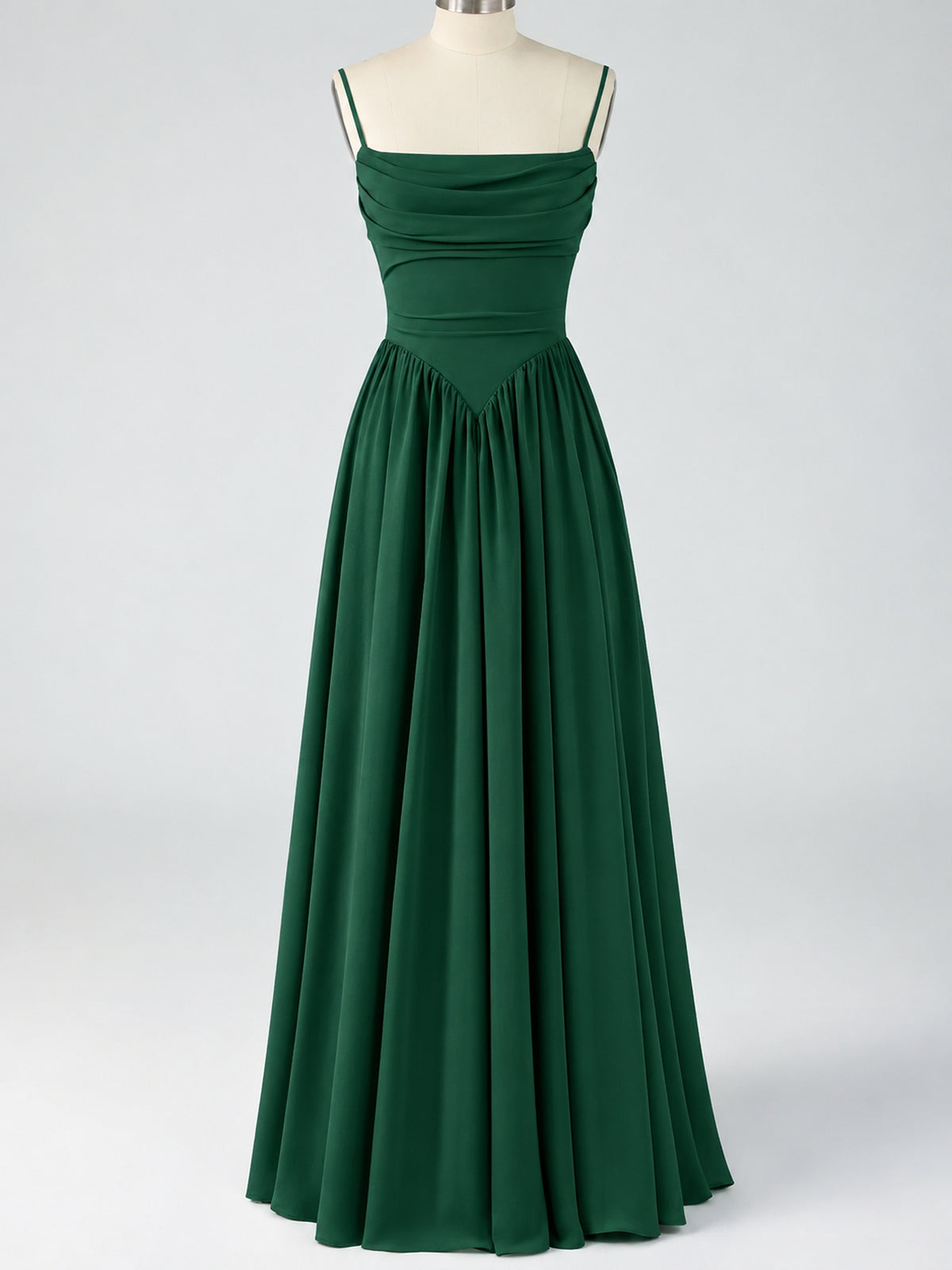 Spaghetti Strap Ruched Chiffon Maxi Dress with Backless