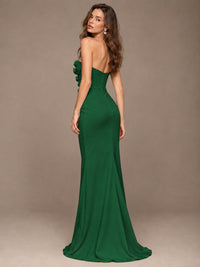White Strapless Mermaid Maxi Dress with 3D Floral Appliques