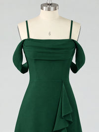 Spaghetti Strap Chiffon Bridesmaid Dress with Ruffles Slit