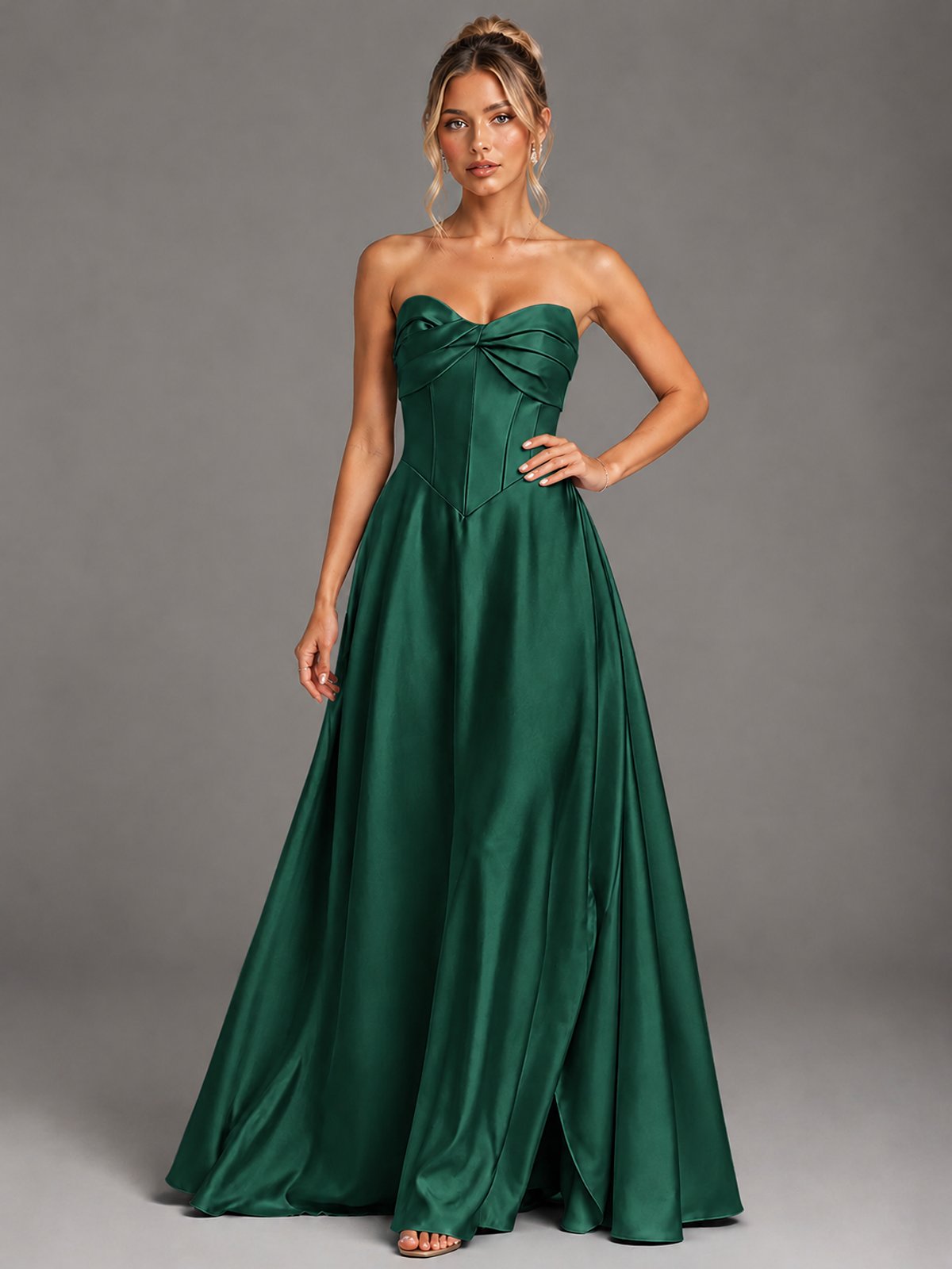 Sweetheart Neck Strapless Satin A-Line Prom Dress