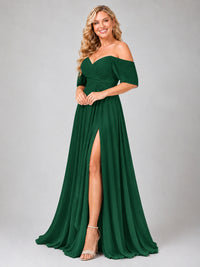 Off Shoulder Chiffon Bridesmaid Dress with Slit