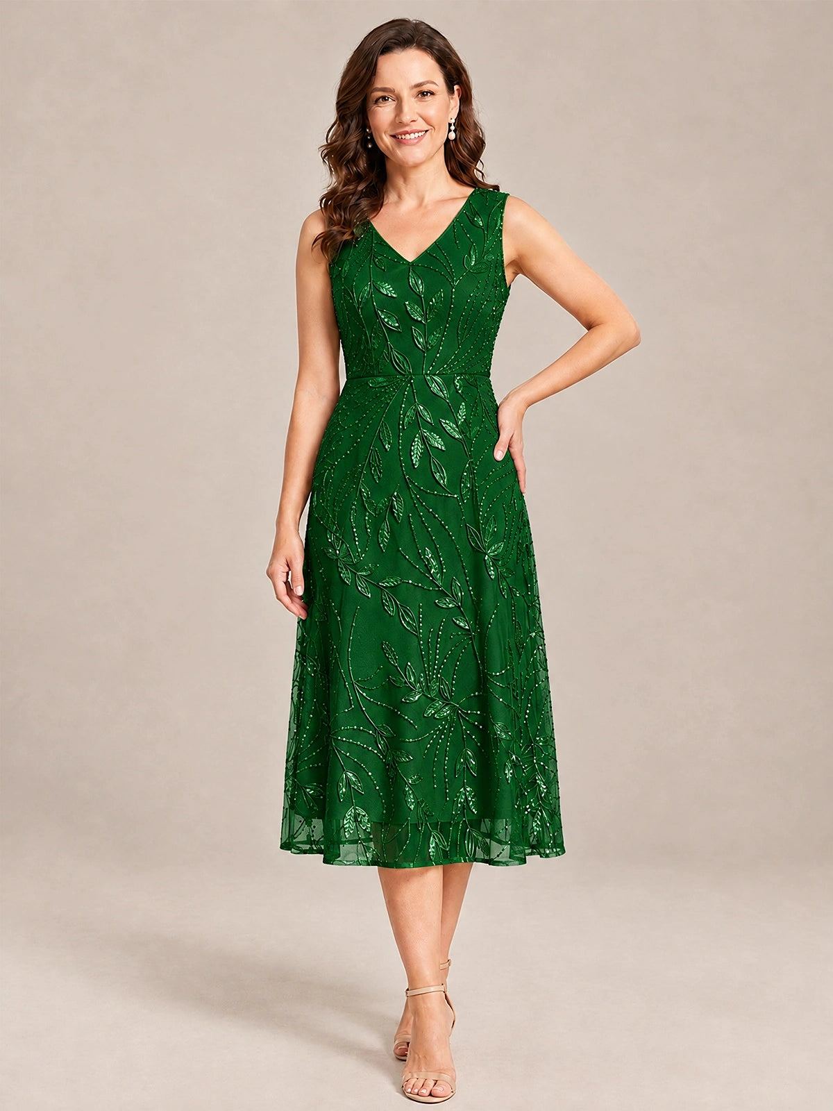 Tea Length Sequin Lace Mother of the Bride Dress with Chiffon Jacket