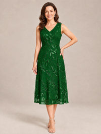 Tea Length Sequin Lace Mother of the Bride Dress with Chiffon Jacket