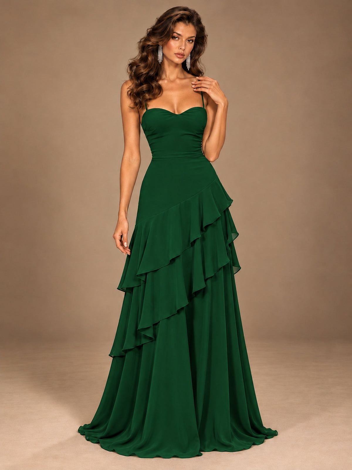 Sweetheart A-Line Ruffle Prom Dress with Spaghetti Straps