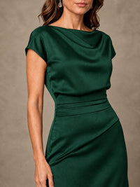 Cowl Neck Satin Mother of the Bride Dress with Ruched Waist