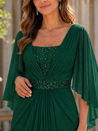 Elegant V-Neck Sequined Chiffon Mother of the Bride Dress with Flutter Sleeves