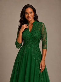 Embellished Appliques Mother of the Bride Dress with 3/4 Sleeves