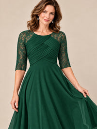 Tea-Length Mother of the Bride Dress with Lace 3/4 Sleeves