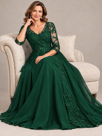 Sequin Lace A-Line Mother of the Bride Dress with 3/4 Sleeves