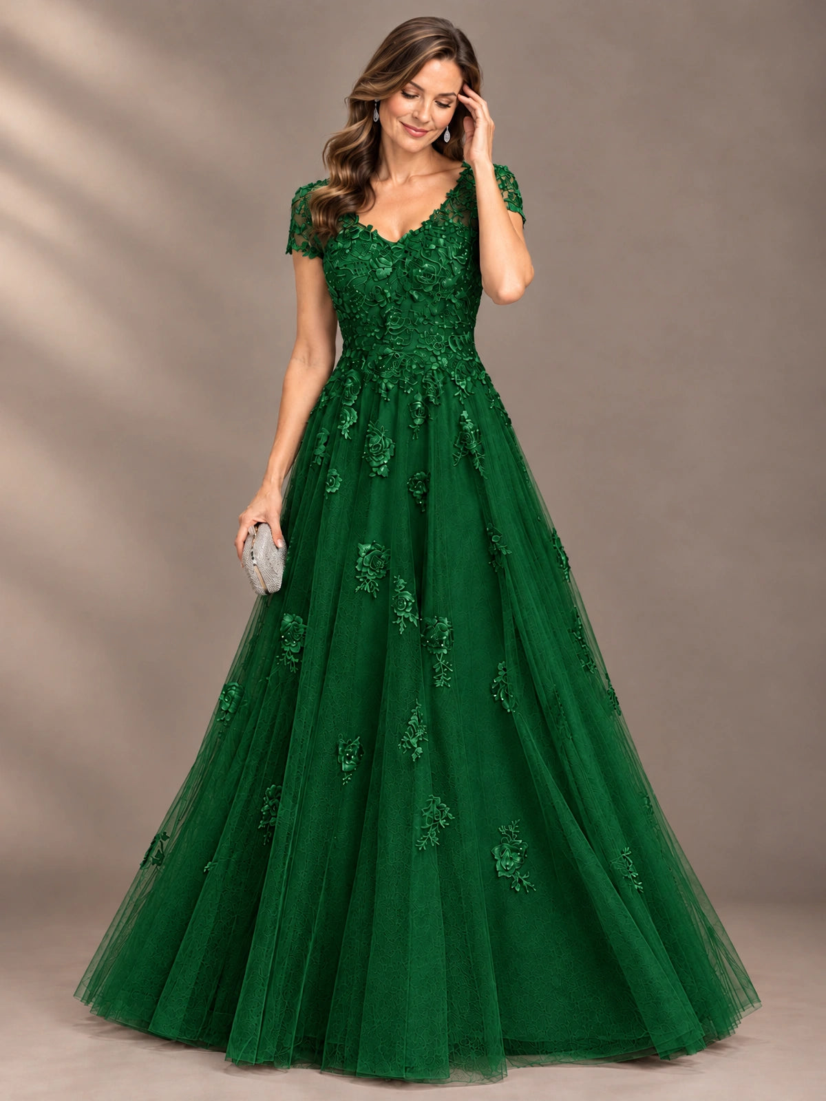 Lace Appliques A-line Mother of The Bride Dresses with Short Sleeves