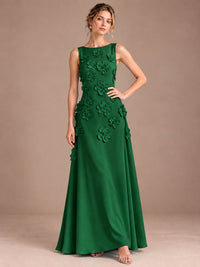 3D Floral Applique Sleeveless Formal Maxi Dress