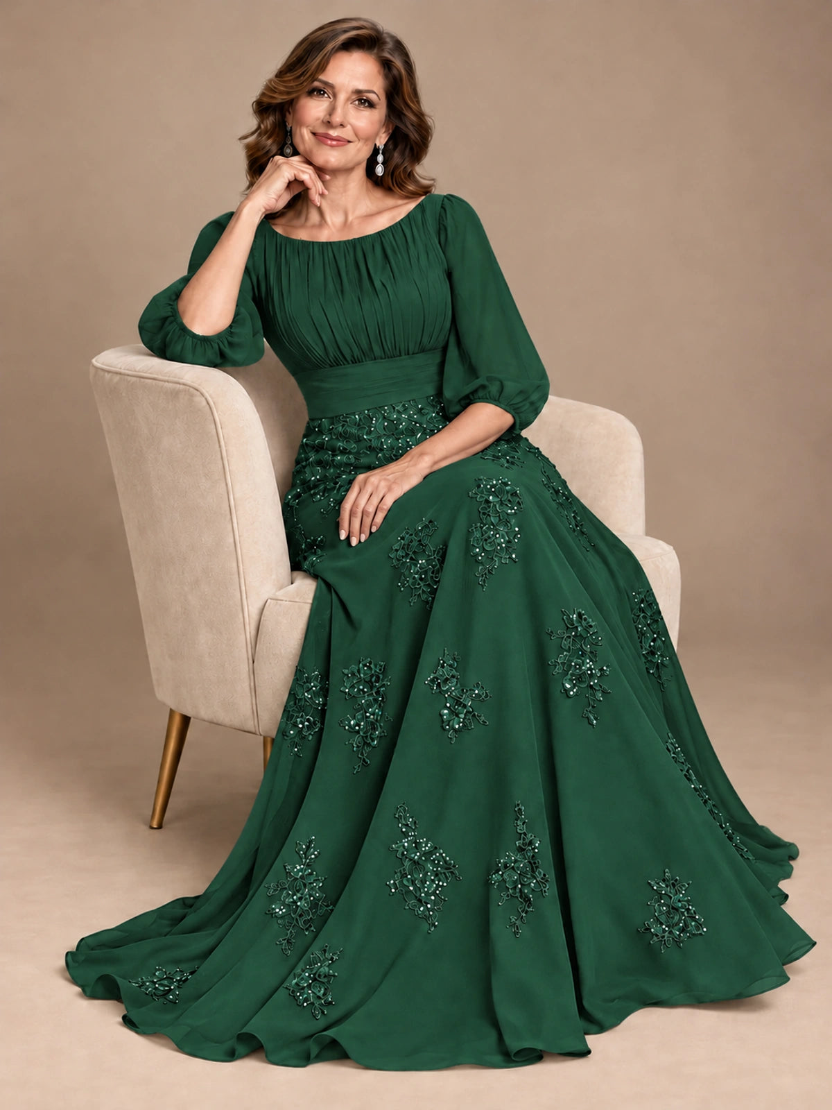 A-Line Mother of the Bride Dress with Sheer Puff Sleeves