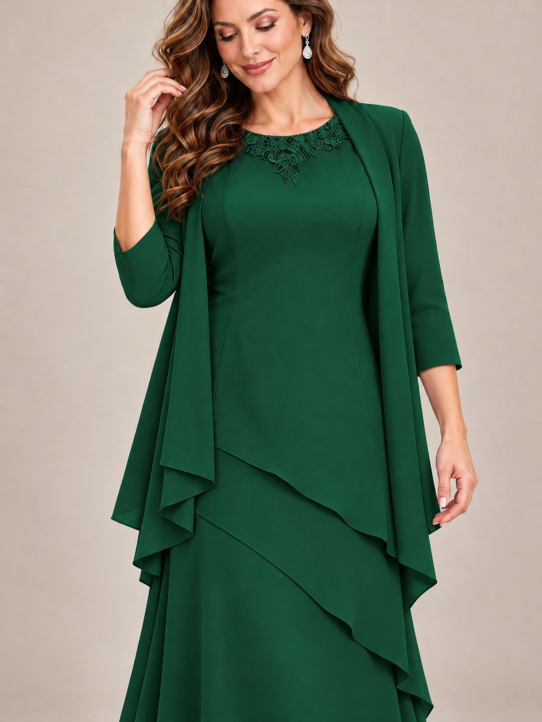 Dusty Blue Two-Piece Chiffon Mother of the Bride Dress with Jacket