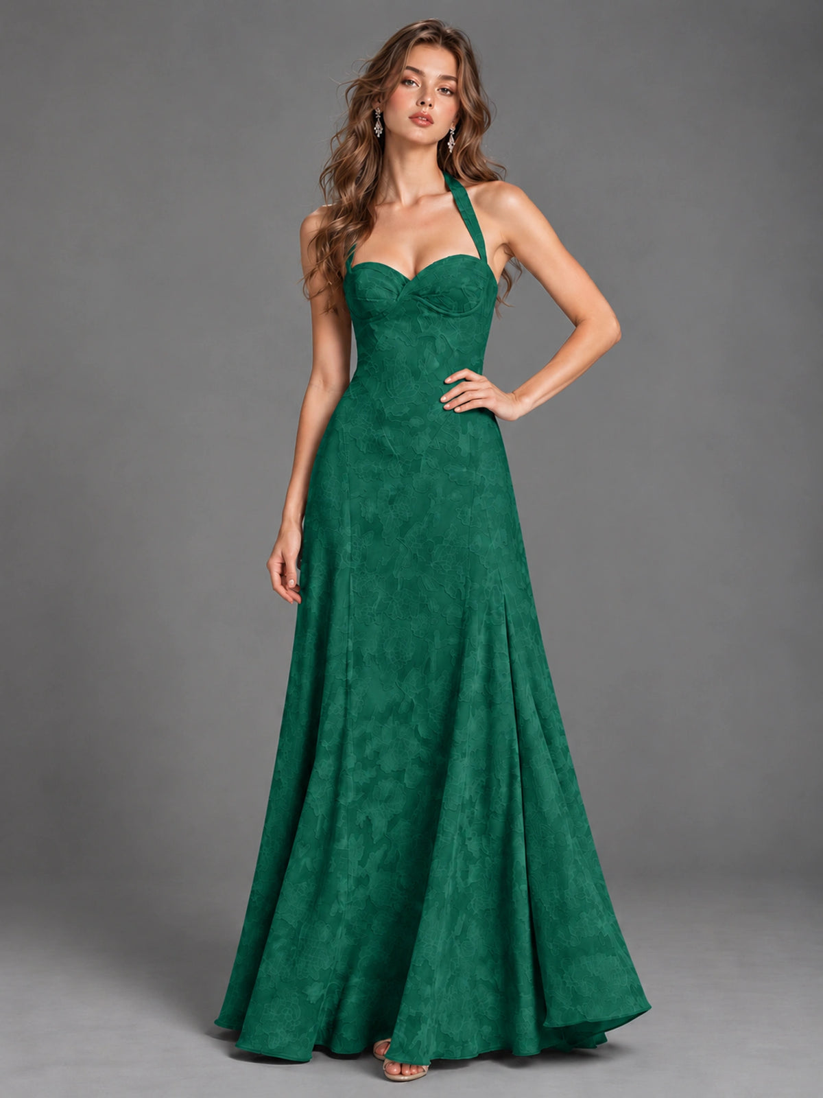 A-Line Halter Floral Chiffon Maxi Dress
