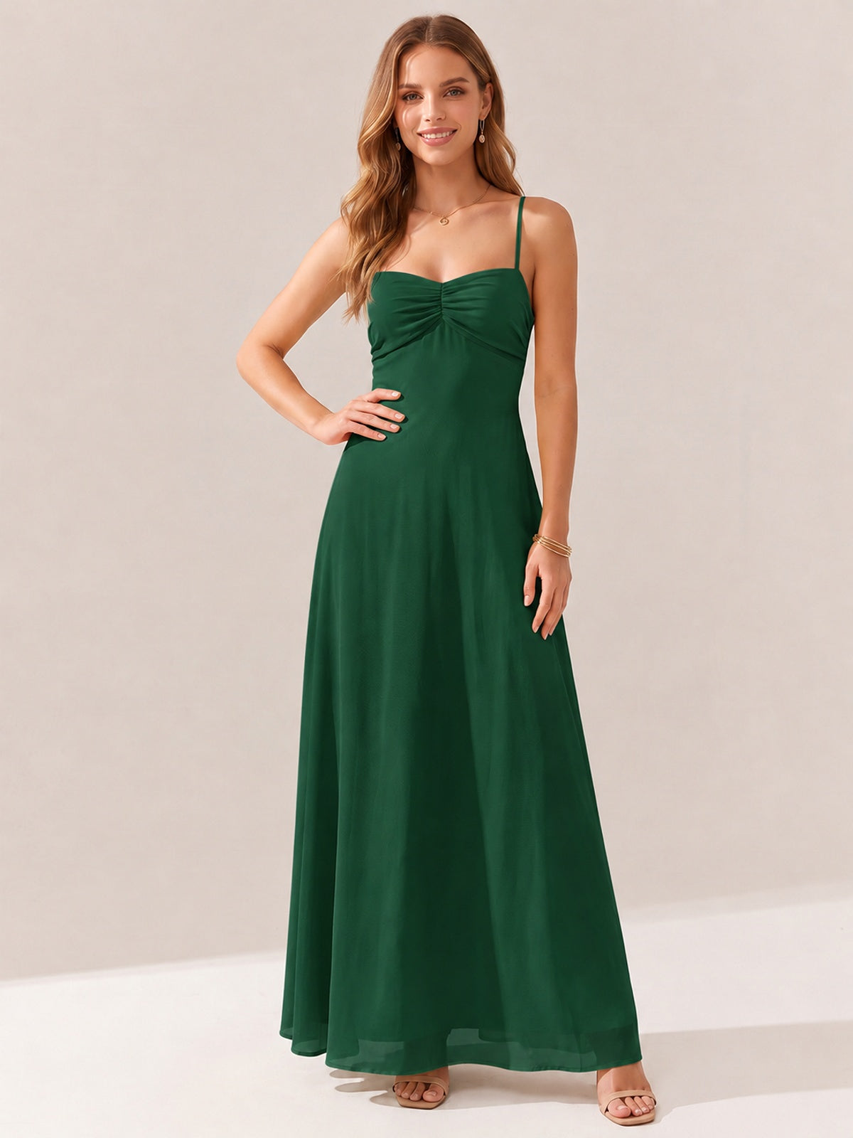 JOVELLEE Yellow Sweetheart Ruched Bust Chiffon Maxi Dress