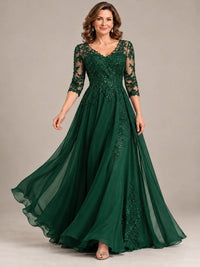 Sequin Lace A-Line Mother of the Bride Dress with 3/4 Sleeves