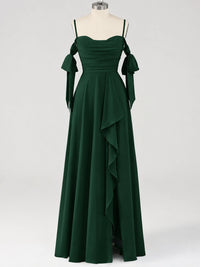 A-Line Ruffles Chiffon Bridesmaid Dress with Slit