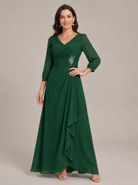 V-Neck Pleated Chiffon Mother of the Bride Dress with Flutter Sleeves