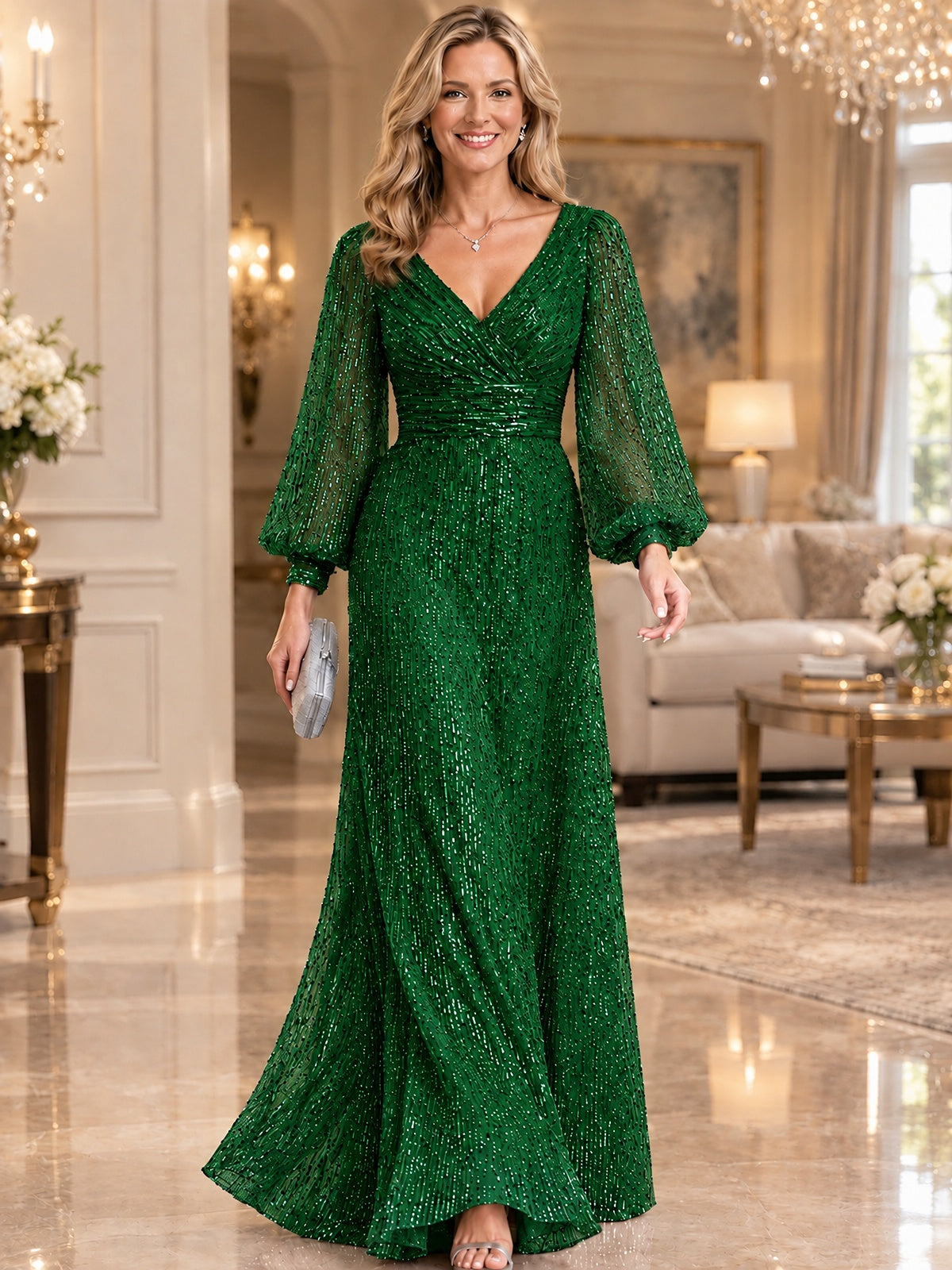 Sparkle Sequin Mother of The Bride Dresses with Long Sleeves